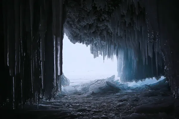 Eishöhle Winter Gefroren Natur Hintergrund Landschaft — Stockfoto