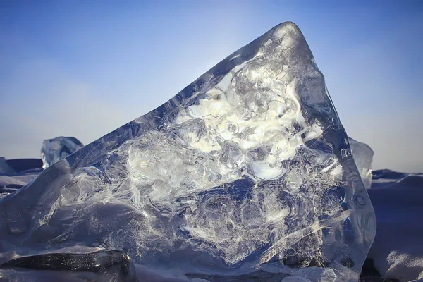 Morceau Glace Baikal Sur Glace Nature Hiver Saison Cristal Eau — Photo