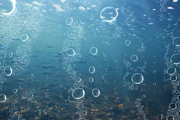 Air Bubbles Underwater Blue Background Ocean Depth Diving — Stock Photo, Image