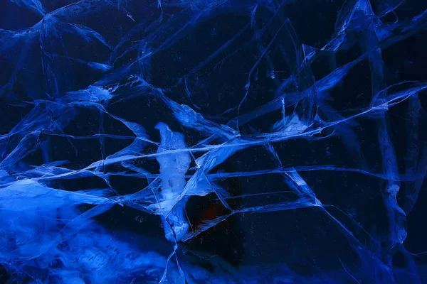 Jég Textúra Repedések Baikal Elvont Háttér Tél Jég Átlátszó Kék — Stock Fotó