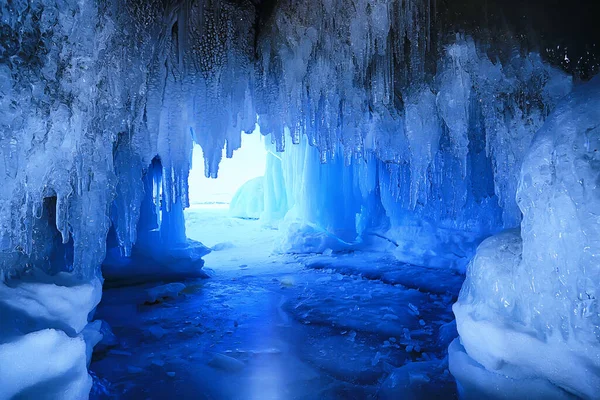 Jég Barlang Tél Fagyasztott Természet Háttér Táj — Stock Fotó