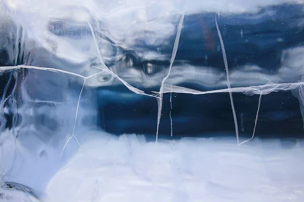 Led Textura Trhliny Bajkal Abstraktní Pozadí Zima Led Transparentní Modrá — Stock fotografie