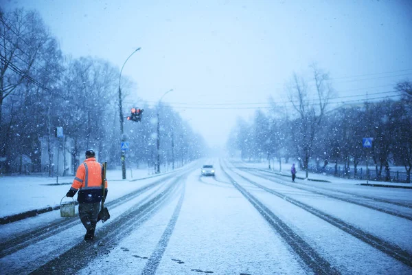 Città Strada Nevicata Sfondo Inverno Paesaggio Astratto Vista — Foto Stock