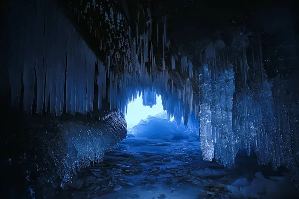 Jég Barlang Tél Fagyasztott Természet Háttér Táj — Stock Fotó