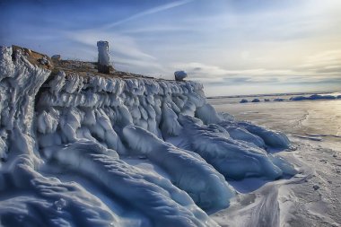Buz, Baykal kayaları, soyut kış manzarası.