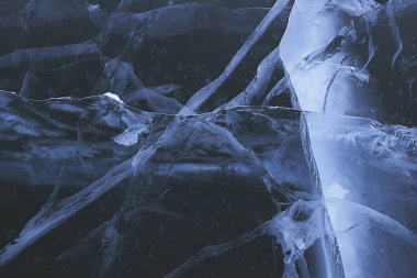 Buz dokusu Baykal 'ı çatlatıyor, soyut arkaplan kış buzu şeffaf mavi