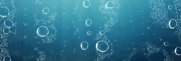 Levegő Buborékok Víz Alatti Kék Háttér Óceán Mélysége Búvárkodás — Stock Fotó