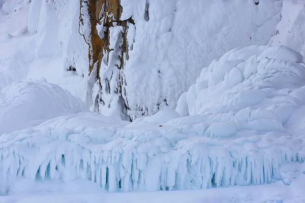 Gelo Espirra Pedras Baikal Vista Abstrata Inverno — Fotografia de Stock