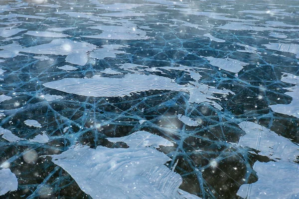 Textur Eis Draufsicht Risse Transparent Abstrakt Hintergrund Winter — Stockfoto