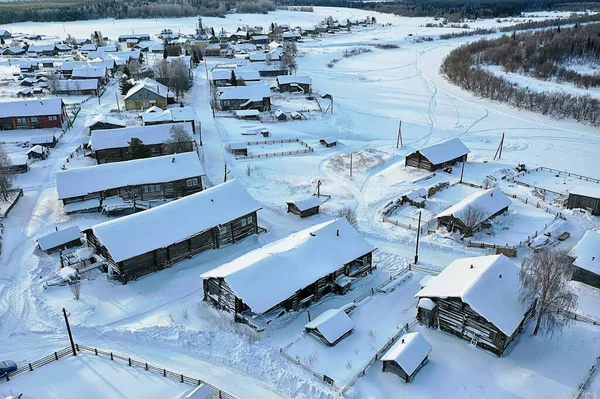 Kimzha Aldeia Vista Superior Paisagem Inverno Distrito Arkhangelsk Norte Russo — Fotografia de Stock