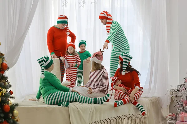 Christmas Pajama Striped Party Family Kids New Year Costumes Fun — Stock Photo, Image