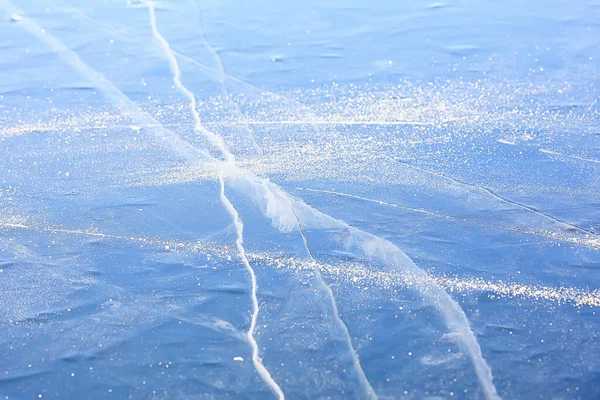 冰纹理裂缝基岩 抽象背景冬季冰透明蓝色 — 图库照片