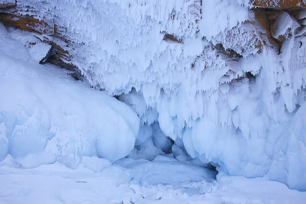 Gelo Espirra Pedras Baikal Vista Abstrata Inverno — Fotografia de Stock