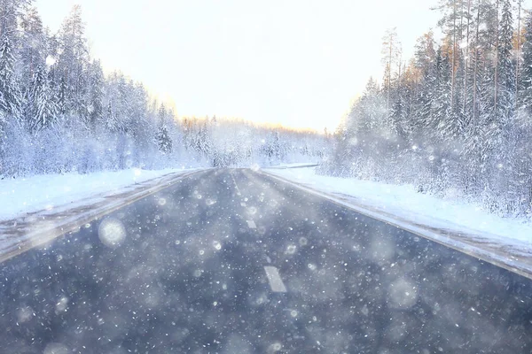 Hiver Autoroute Neige Fond Brouillard Mauvaise Visibilité — Photo