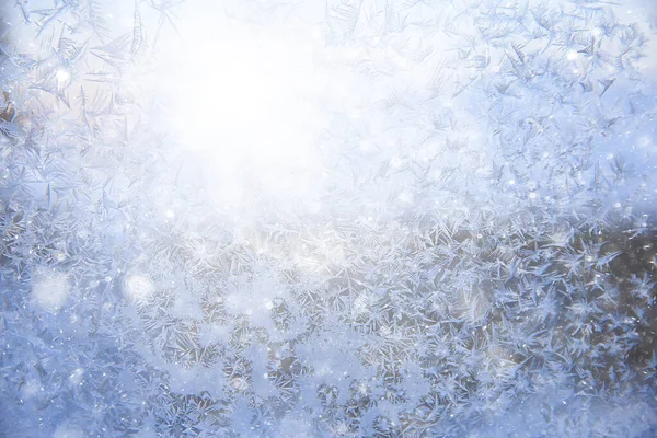 Pencere Camındaki Buz Desenleri Soyut Arka Plan Kış Rime Karı — Stok fotoğraf