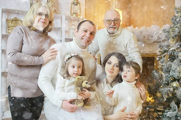 Familia Grande Las Fiestas Año Nuevo Navidad Abuela Abuelo Los — Foto de Stock