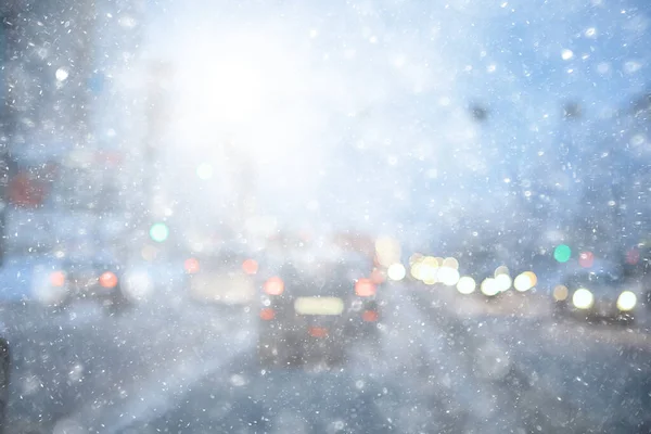 Χιονόπτωση City Traffic Jam Χειμώνα Background Εποχιακή Εθνική Οδό Χιονιού — Φωτογραφία Αρχείου