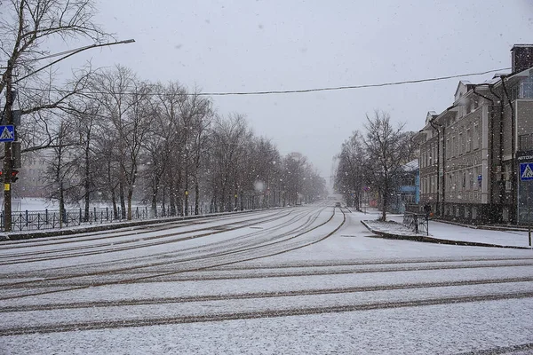 Città Strada Nevicata Sfondo Inverno Paesaggio Astratto Vista — Foto Stock