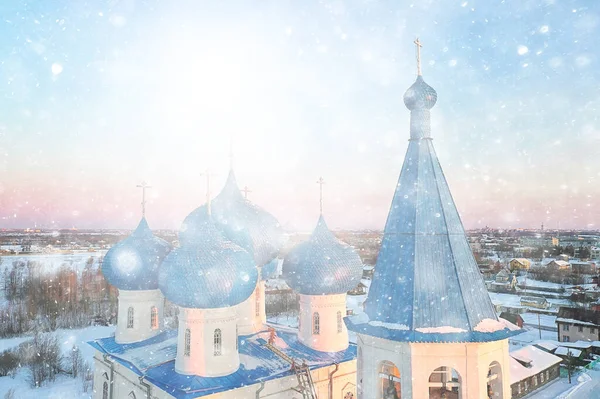 Church Winter Drone View Temple Outdoor Christmas Holiday — Stock Photo, Image