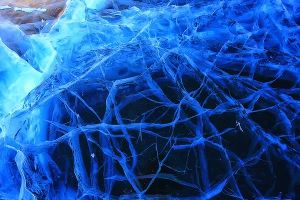 Texture Glace Fissures Baikal Fond Abstrait Hiver Glace Transparent Bleu — Photo