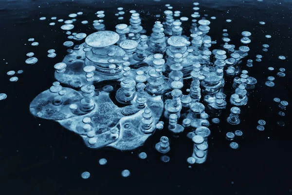 纹理冰泡空气碱气硫化氢性质冬季背景 — 图库照片