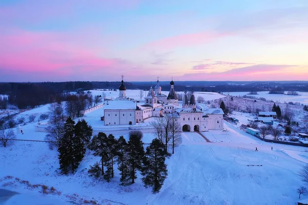 Ferapontovo Paesaggio Monastero Invernale Vista Dall Alto Natale Religione Architettura — Foto Stock