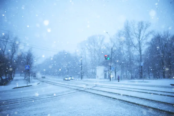 城市街道降雪背景冬季风景抽象景观 — 图库照片