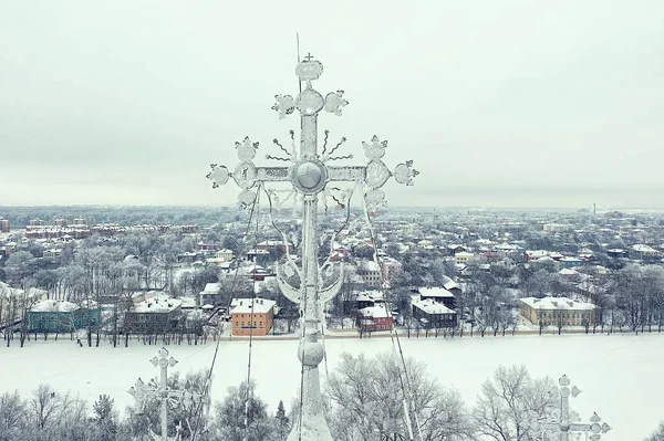 Vologda大教堂冬季景观空中俯瞰无人机 — 图库照片