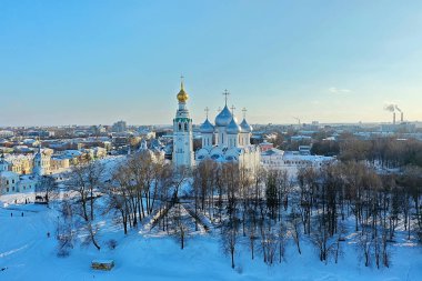 Vologda Katedrali Kışın insansız hava aracı manzarası