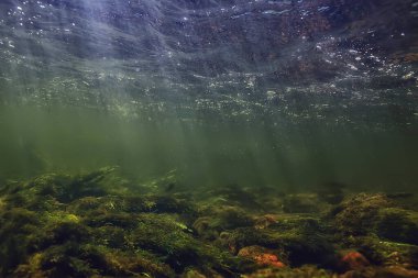 Güneş ışınları suyun altında, deniz manzarası tatlı su nehri dalışı