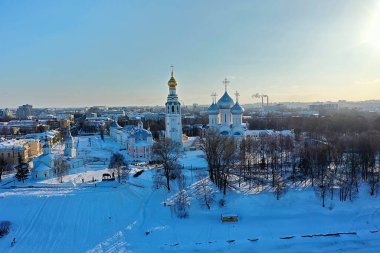 Vologda Katedrali Kışın insansız hava aracı manzarası