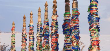 Kış manzarası Olkhon Adası, Baykal Gölü Rusya