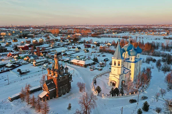 Biserică Dronă Iarnă Vedere Templu Aer Liber Vacanță Crăciun — Fotografie, imagine de stoc