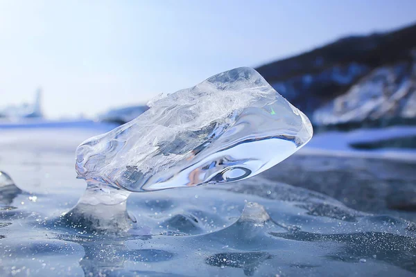 Morceau Glace Baikal Sur Glace Nature Hiver Saison Cristal Eau — Photo