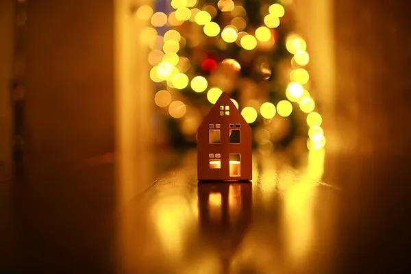 Weihnachten Dekoration Abend Haus Lichter Hintergrund Abstrakt Urlaub Dekor — Stockfoto