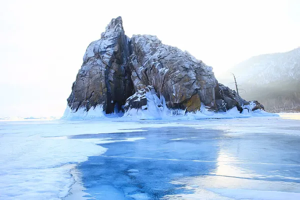 Olkhon Adası Baykal Kış Manzarası Rusya Kış Sezonu Baykal Gölü — Stok fotoğraf