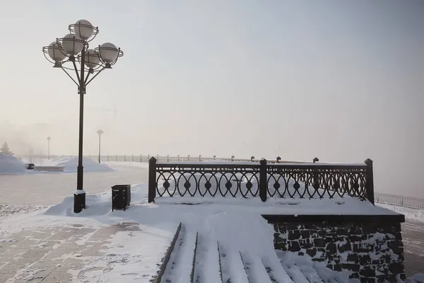Landscape Irkutsk Winter City Embankment Lanterns — Stock Photo, Image