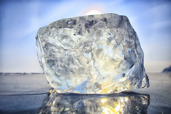 Stück Eis Baikal Auf Eis Natur Wintersaison Kristall Wasser Transparent — Stockfoto