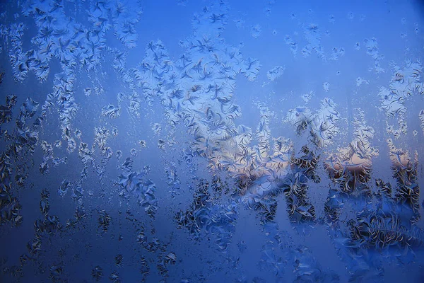 Padrões Geada Vidro Janela Fundo Abstrato Inverno Neve Rime — Fotografia de Stock