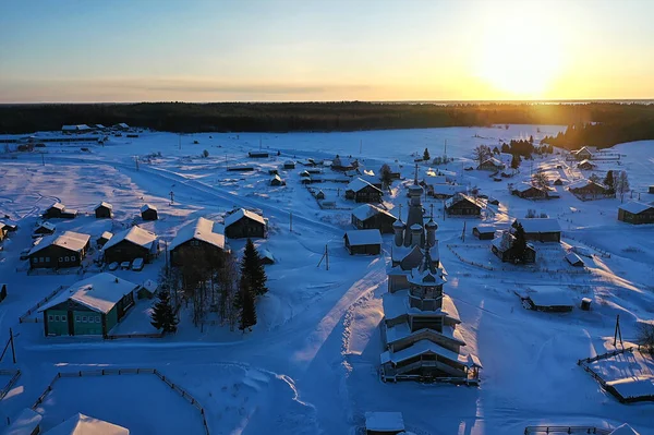 Kimzha Aldeia Vista Superior Paisagem Inverno Distrito Arkhangelsk Norte Russo — Fotografia de Stock