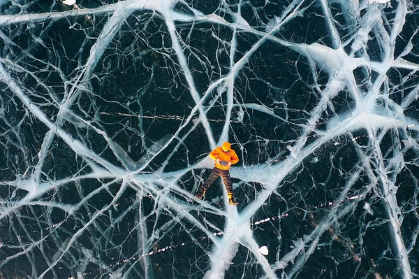 Texture Ice Top View Cracks Transparent Abstract Background Winter — Stock Photo, Image