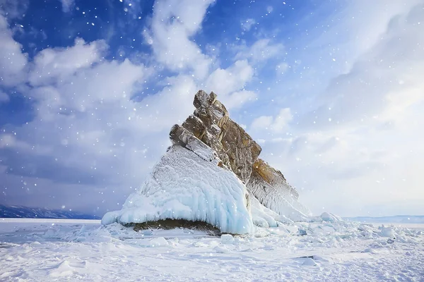 Olkhon Ilha Baikal Inverno Paisagem Rússia Inverno Temporada Vista Lago — Fotografia de Stock