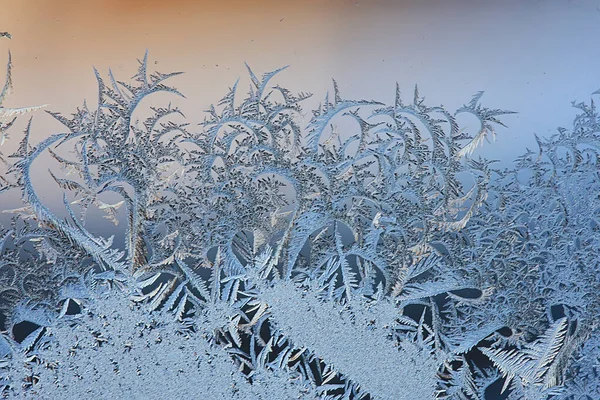 Padrões Geada Vidro Janela Fundo Abstrato Inverno Neve Rime — Fotografia de Stock