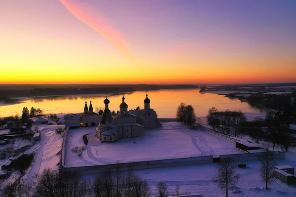 Ferapontovo Paesaggio Monastero Invernale Vista Dall Alto Natale Religione Architettura — Foto Stock