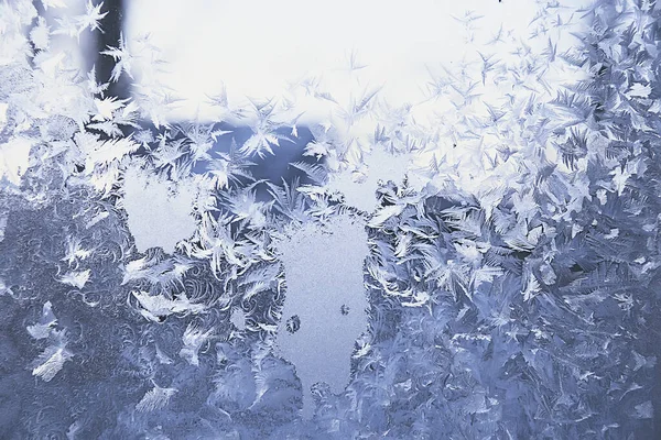 Motifs Givre Sur Verre Fenêtre Fond Abstrait Hiver Rime Neige — Photo