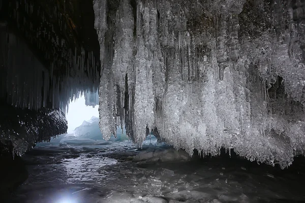 Glace Grotte Hiver Congelé Nature Arrière Plan Paysage — Photo