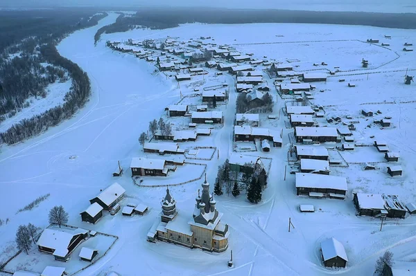 Kimzha Aldeia Vista Superior Paisagem Inverno Distrito Arkhangelsk Norte Russo — Fotografia de Stock