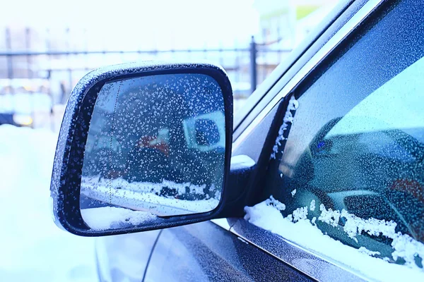 Frammento Una Macchina Inverno Hoarfrost Sfondo Dicembre Città — Foto Stock