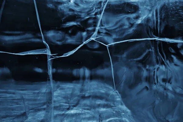 Jég Textúra Repedések Baikal Elvont Háttér Tél Jég Átlátszó Kék — Stock Fotó