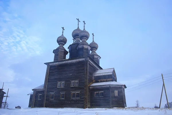 Iglesia Madera Paisaje Del Norte Ruso Invierno Arquitectura Religión Histórica — Foto de Stock